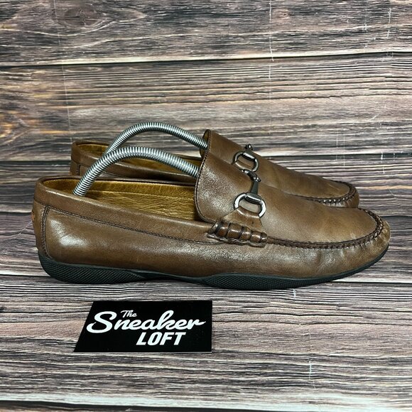 Peter Millar Men's Brown Leather Horsebit Apron Casual Slip On‎ Loafer Shoes